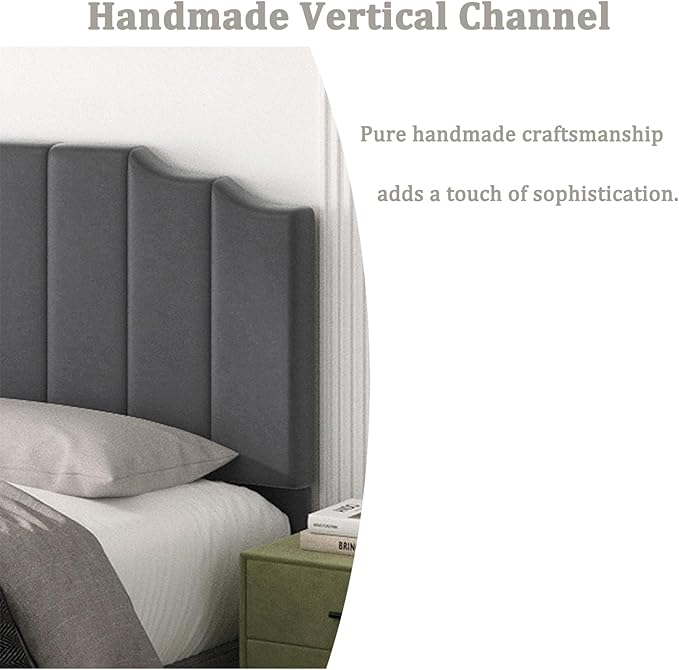 Befurtori Queen Size Headboard Only, Velvet Wall Mounted Headboard Queen/Full Size for Adjustable Bed, Modern Vertical Channel Design with Curved Tufted Upholstered Head Board,Dark Gray