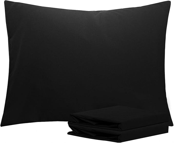 NTBAY Standard Pillowcase Set - 2 Pack Brushed Microfiber 20x26 Pillowcases - Soft, Wrinkle-Free, Fade-Resistant, Stain-Resistant, Black Pillowcases with Envelope Closure - 20x26 Inches, Black