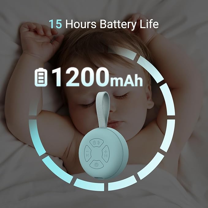 Portable Baby Sound Machine [White Noise for Babies Kids][Supports Bluetooth Audio Playback][Timer Function][12 Soothing Sounds] 15 Hours Battery Life, Travel,Shower,Clips on Baby Stroller.Slate