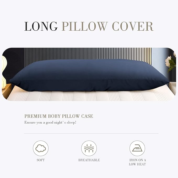 WishSmile Body Cooling Pillowcase Long Pillow Case Breathable Cool Silky Soft Rayon Derived from Bamboo Fabric,Hair and Skin Friendly,Navy Blue,1 Pack,20x54IN