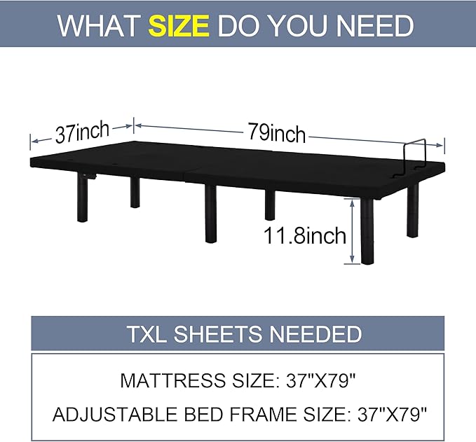 Fromann Adjustable Electric Twin XL Bed Base Frame with Massage, USB Type-C Ports, Zero Gravity, Under Bed Led Lighting and Three Leg Height (Black)