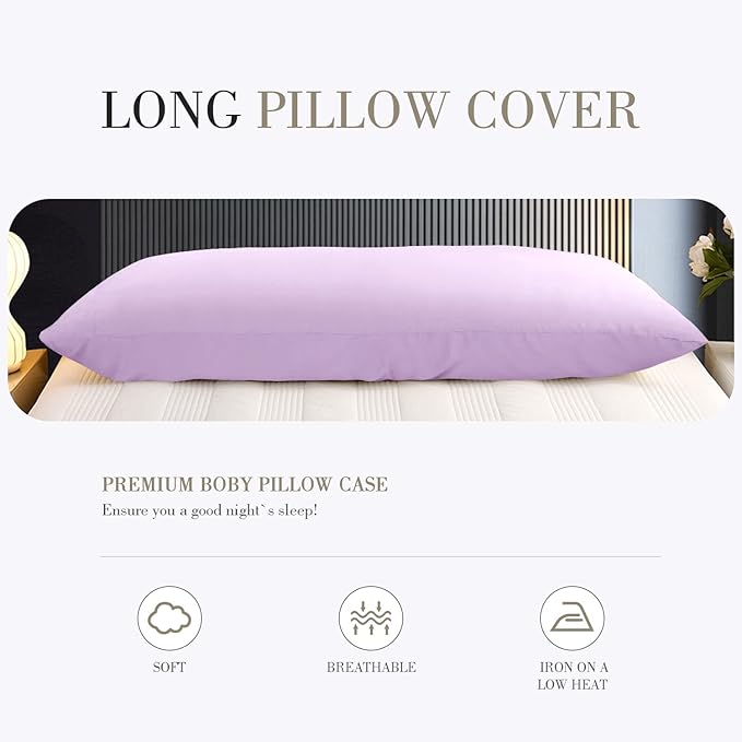 WishSmile Body Cooling Pillowcase Long Pillow Case Breathable Cool Silky Soft Rayon Derived from Bamboo Fabric,Hair and Skin Friendly,Light Purple,1 Pack,20x54IN