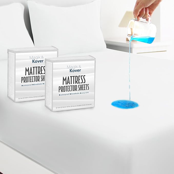 2 Pack Twin Mattress Protector Waterproof Cover, Waterproof Bed Twin Fitted Sheet Only, Machine Washable 14" Deep Pocket Twin Size Mattress Covers for Kids Bed, White