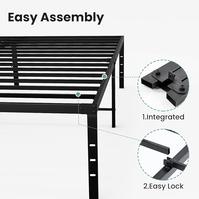 OLIXIS Queen Bed Frame, Heavy Duty Sturdy 18 Inch Metal Platform Bed Frames, Enhanced Stability & Noise-Free, Under-Bed Storage, No Box Spring Needed, Easy Assembly