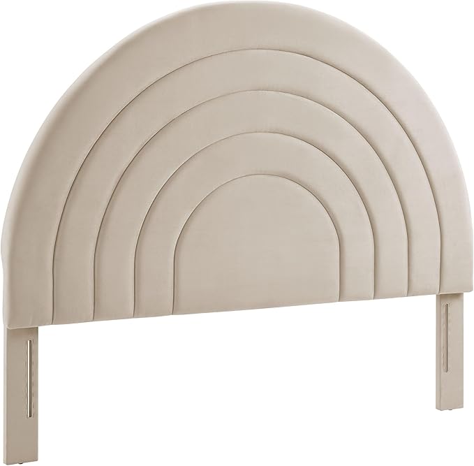 Modway Solana Soft Arch Shaped Round Full Headboard in Almond – Upholstered Headboard – Stain-Resistant Performance Velvet Headboard for Full Size Beds