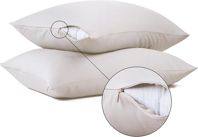 100% Cotton Classic Pillow Protectors with Invisible Zipper, 600 Thread Count Sateen Weave Soft and Breathable Pillow Cases, Protect Pillows from Dirt, Dust and Debris (King, 20"x36", Set of 2)