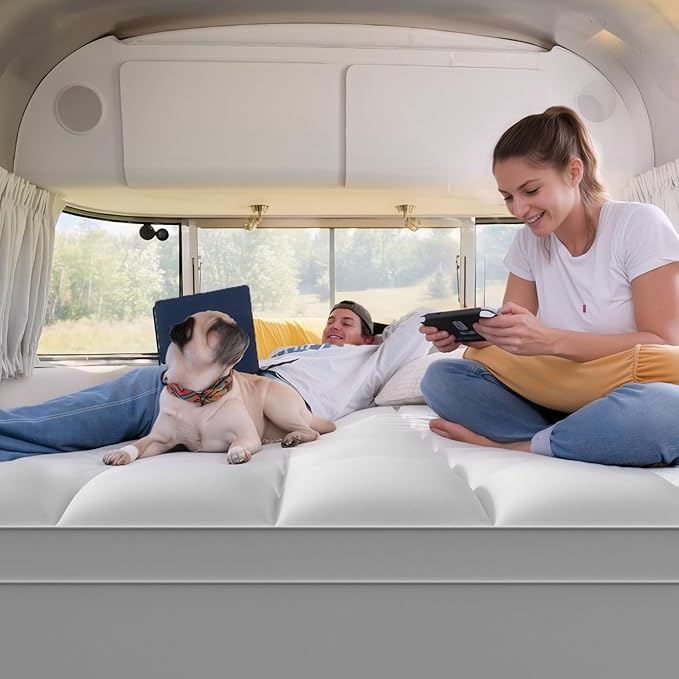 ELEMUSE RV Short Queen Mattress Topper for Back Pain, Extra Thick Mattress Pad Cover, Plush Soft Pillowtop with Elastic Deep Pocket, Overfilled Down Alternative Filling