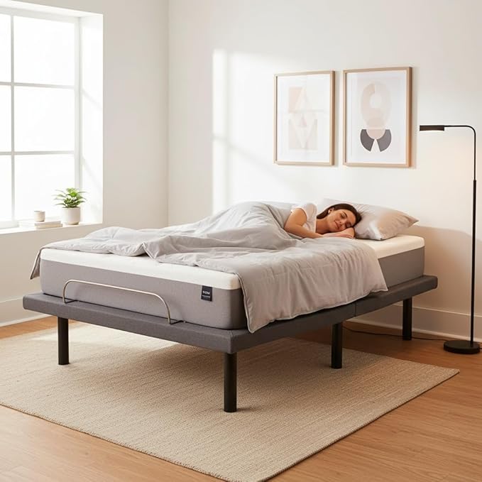 Naomi Home Idealbase Queen Adjustable Bed Base with Massage, USB Ports, Under-Bed Light, Wireless Remote, 800 Lb Capacity, Gray Metal Frame, Easy Assembly for Enhanced Comfort and Relaxation