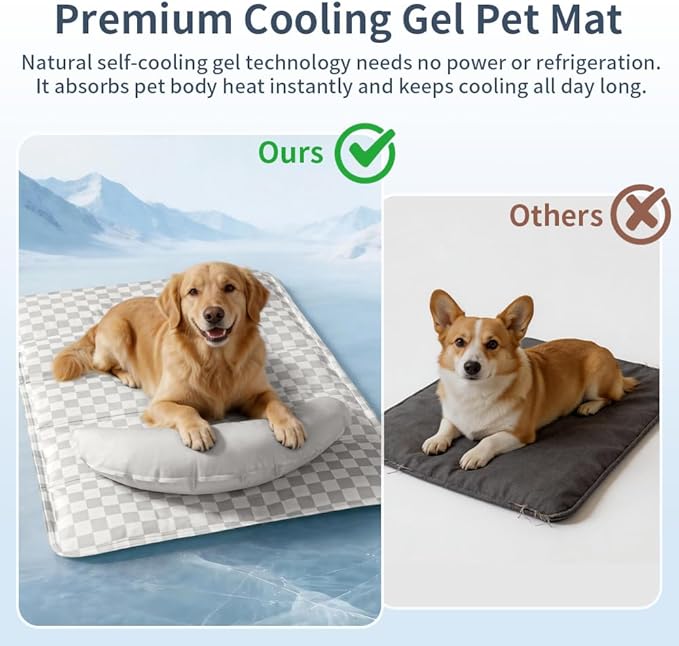 SOMAHE Pet Cooling Mats Pad for Dogs, Portable Summer Self-Cooling Mat with Removable Crescent Pillow for Large Dogs (Q-Max>0.5), Non-Toxic, All-Day Cooling, 35 x 24 Inches Grey