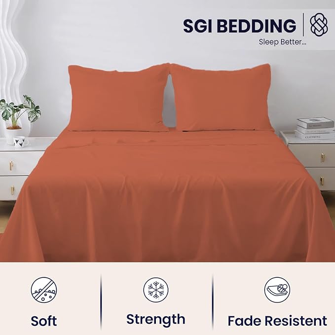 SGI bedding 100% Egyptian Cotton Sheets RV King Size – 600 Thread Count Sheets Set, Soft, Cooling, 15" Deep Pocket, Luxury Hotel Bedding, Breathable, Durable - Terracotta