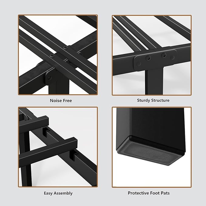 Twin Size Bed Frames with Charging Station,Black Metal Platform Bed Frame with LED Lights,Heavy Duty Metal Steel Slats Support,No Box Spring Needed,Noise Free,Easy to Assemble