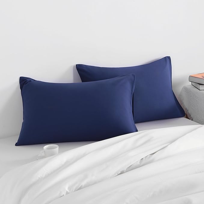 NTBAY King Pillow Cases Set of 2, 2 Pack Brushed Microfiber 20x36 Pillow Cases, Soft, Wrinkle, Fade, Stain Resistant Navy Blue Pillow Cases with Envelope Closure, 20x36 Inches, Navy Blue