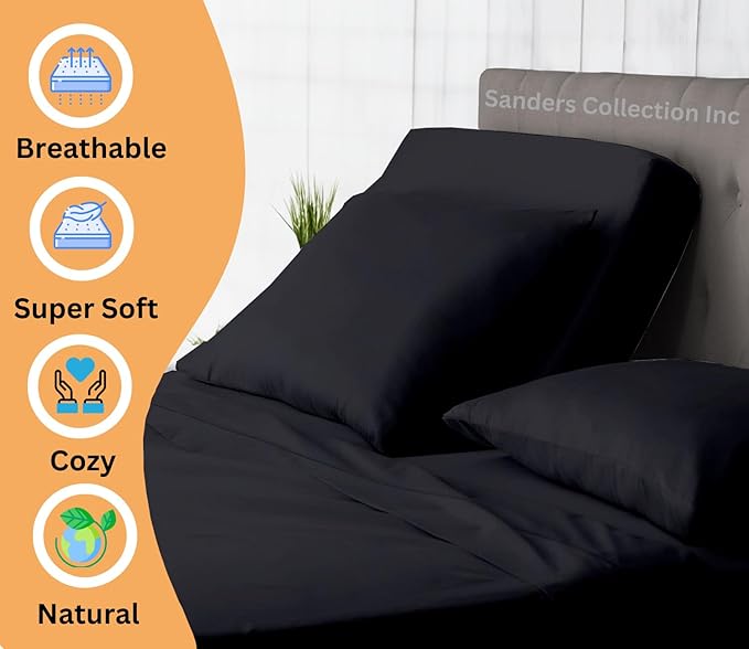 Sanders Collection Inc SCI Top Split Flex Sheet Set for Adjustable Bed 32" Split Head Queen Size 800 Thread Count 100% Egyptian Cotton 4 Piece Set fits up to 16 Inch Deep Pocket (Dark Gray)