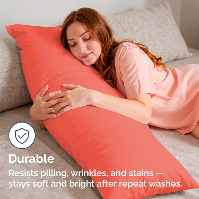 Body Pillowcases Set of 4-20x54 Long Body Pillow Case - Soft Body Pillow Cover for Sleeping & Side Sleepers - Comfy, Cozy Breathable & Fade Free - Machine Washable w/Envelope Enclosure - (Coral)