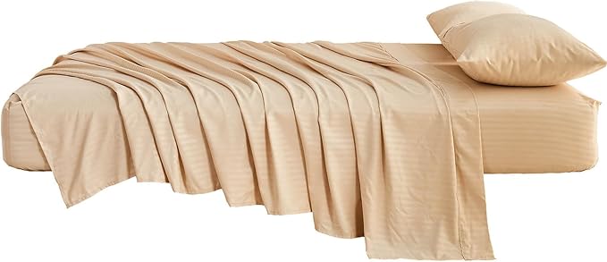 Kingnex Striped Sofa Bed Sheets Queen for Sleeper Sofa Bed Soft Double Brushed 4 Piece Bedding Pillowcase Set (60"x74"x6") Beige