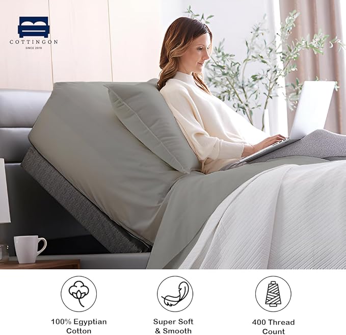 Cottingon 1 Piece Top Split King Fitted Sheet Only for Adjustable beds, Premium 100% Egyptian Cotton, 34 Inches Half Split Flex Head Bottom Sheet for Sleep Number Beds 16" Deep Mattress, Light Grey