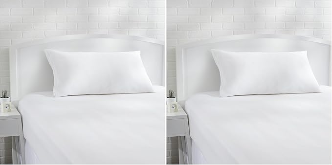 Amazon Basics King Pillow Pillowcases with Zipper, 100% Cotton Hypoallergenic, Pillow Protector, White (37 x 21 Inches), Pillows Not Included (Pack of 2)