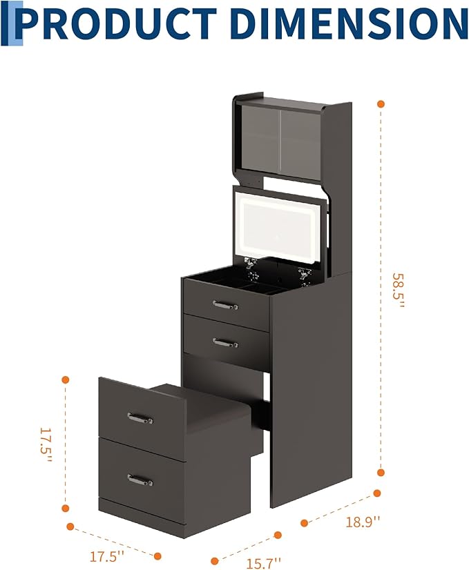 GarveeLife Compact Vanity, Make Up Vanity Desk with Mirror and Lights, White Vanity Table Set with Charger Station,Girls Small Vanity and Storage Chair