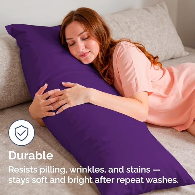 Body Pillowcases Set of 4-20x54 Long Body Pillow Case - Soft Body Pillow Cover for Sleeping & Side Sleepers - Comfy, Cozy Breathable & Fade Free - Machine Washable w/Envelope Enclosure - (Purple)