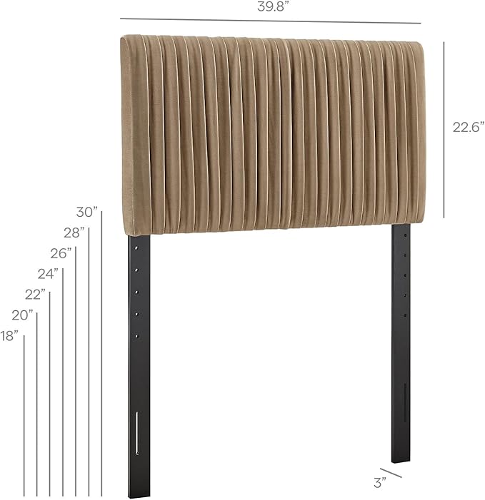 Modway Eloise Twin Velvet Headboard with Ruched Details in Taupe - Modern Bed Headboard Only with Stain-Resistant Performance Upholstery, Height-Adjustable Mount