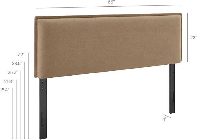 Modway Camille Queen Size Upholstered Linen Blend Headboard with Removable Slipcover – in Almond - Padded Pillow Style Headboard with Adjustable Mounting for Queen Beds