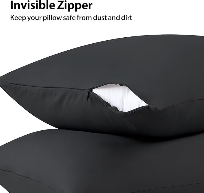 100% Cotton Classic Pillow Protectors with Invisible Zipper, 600 Thread Count Sateen Weave Soft and Breathable Pillow Cases, Protect Pillows from Dirt, Dust and Debris (Queen, 20"x30", Set of 2)