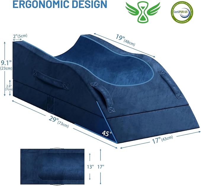 TranquilRelax Double Leg Elevation Pillows, Wedge Pillow for After Surgery, Memory Foam Support Adjustable, Comfort Care for Back Knee Hip Ankles Pain, Knee Pillow for Sleeping Blood Circulation Blue