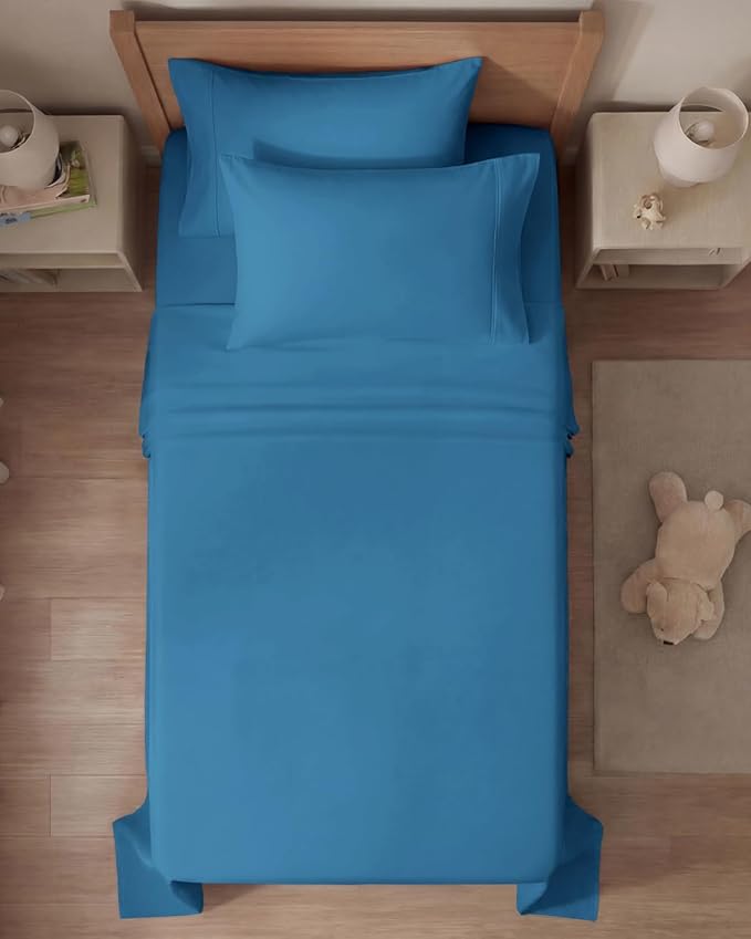 Twin 4 Piece Sheet Set - Comfy, Breathable & Cooling - Hotel Luxury Bedding for Women, Men, Kids, Teens & Children - 1 Flat & 1 Fitted Sheet & 2 Pillowcases w/ Deep Pockets - Wrinkle Free - Denim Blue