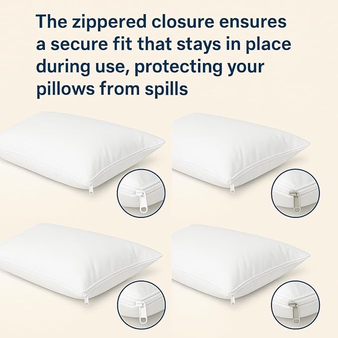 4 Pack Deluxe Zippered Vinyl Pillow Covers - Waterproof Protectors for Longer Lasting Pillows. Standard Size 20"x29". Ideal for Home, Hotel and Hospital use.
