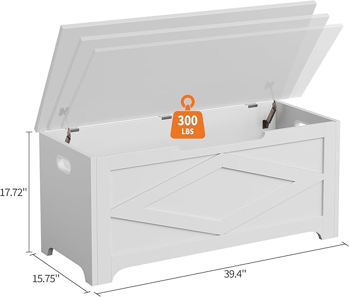 GarveeHome 39.4 in Storage Chest, Wooden Storage Bench with Safety Hinges, Easy Assembly, Large Shoe Bench for Entryway, Living Room, Bedroom