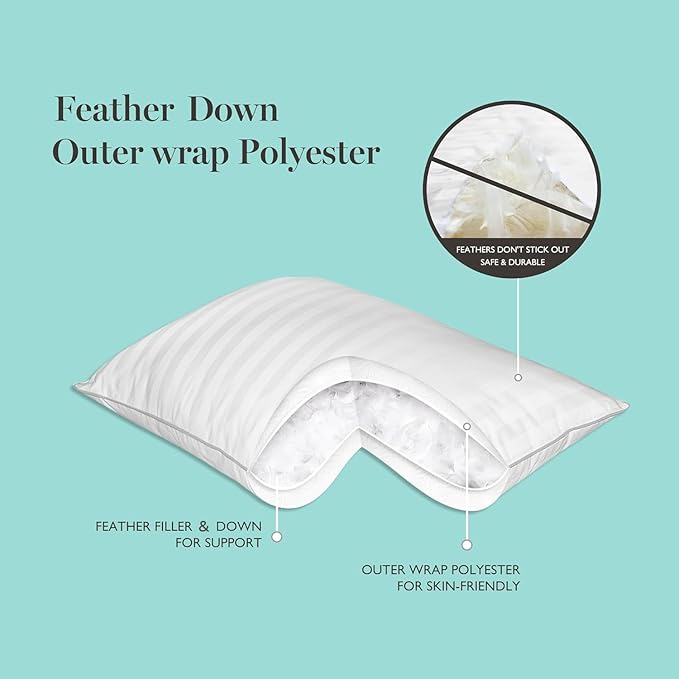 Martha Stewart Hotel Collection Bed Pillows 100% Cotton 500 Thread Count Damask Stripe Embroidered King Size (Pack of 6)