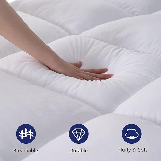 Marine Moon Mattress Topper Full, Cooling Plush Pillow Top Extra Thick Mattress Bed Topper, Fluffy Soft Mattress Pad, Hotel Quality Down Alternative Pillow Topper for Full Size Bed with Deep Pocket