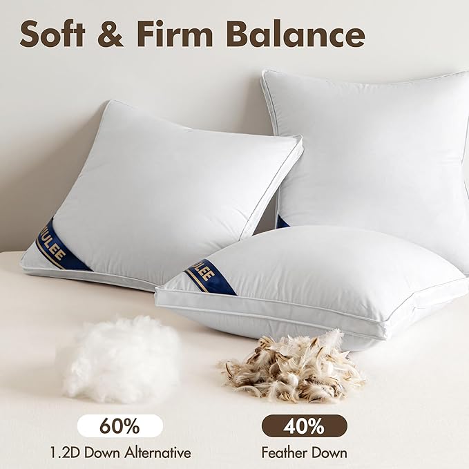 MIULEE 26x26 Feather Down Pillow Inserts with Gusset Bed Pillows,Set of 2 Luxury Fluffy Decorative Throw Pillows for Couch Sofa