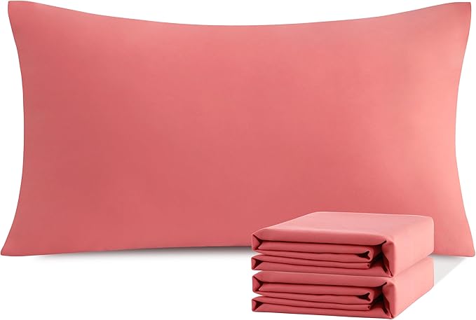 NTBAY King Pillowcase Set - 2 Pack Brushed Microfiber 20x40 Pillowcases - Soft, Wrinkle-Free, Fade-Resistant, Stain-Resistant, Coral Pink Pillowcases with Envelope Closure - 20x40 Inches, Coral Pink