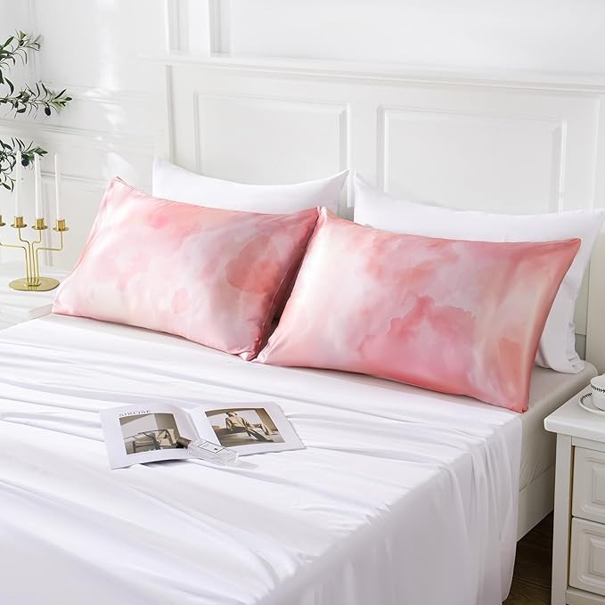 MR&HM Satin Pillowcase for Hair and Skin, Silk Satin Pillowcase 2 Pack, King Size Pillow Cases Set of 2, Silky Pillow Cover with Envelope Closure (20x36, Dream Pink)