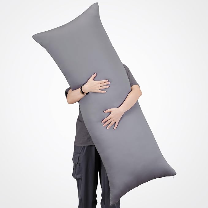 100% Cotton Body Pillow Case Cover with Zipper Wrinkle-Free, 400 Thread Count Super Soft Pillowcase for Body Pillow, Breathable Long Pillow Protector 21" x 54" Grey