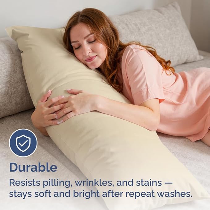 Body Pillowcases Set of 2-20x54 Long Body Pillow Case - Soft Body Pillow Cover for Sleeping & Side Sleepers - Comfy, Breathable, Wrinkle & Fade Free - Machine Washable w/Envelope Enclosure (Cream)