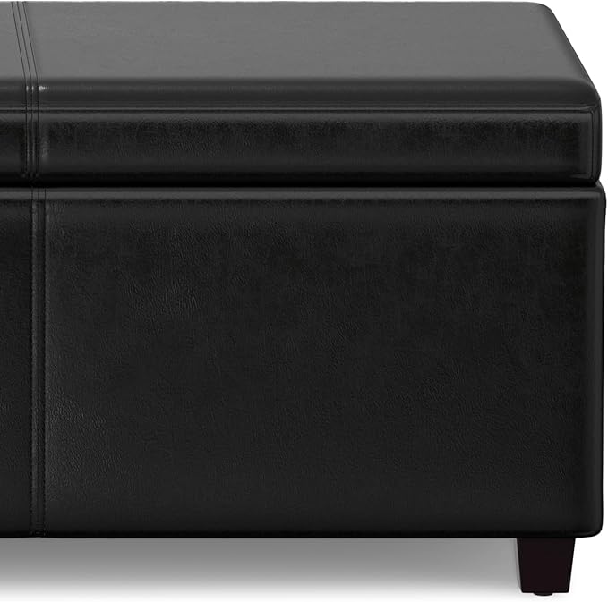 SIMPLIHOME Avalon Extra Large Storage Ottoman Bench - 54 inch Wide Upholstered Vegan Leather Rectangular Lift-Top Ottoman in Midnight Black, Contemporary Bench for Living Room with Hidden Storage