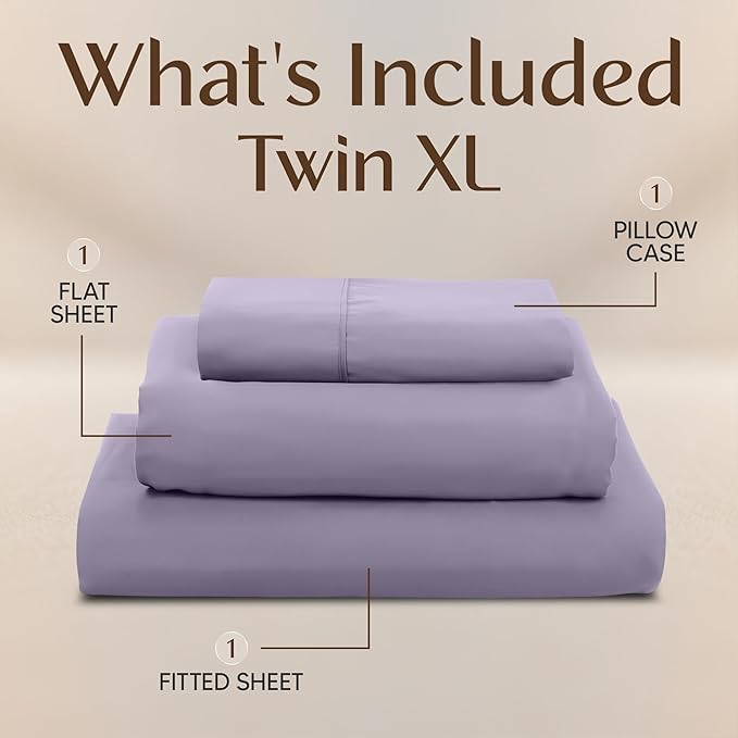 Utopia Bedding Twin XL Sheet Set – 3 Piece Bed Sheets for Twin XL Size Bed, Soft and Breathable Microfiber, Includes 1 Fitted Sheet, 1 Flat Sheet and 1 Pillowcase – Oeko Tex (Lavender)
