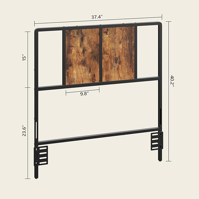 MAHANCRIS Twin Size Headboard Only, Metal Headboard with Adapters, Minimalist Industrial Style for Twin Size Beds, Rustic Brown and Black