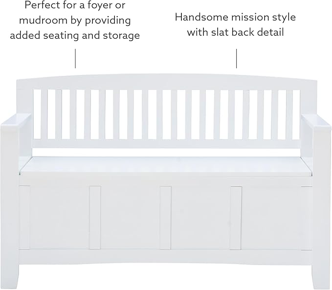 Cynthia White Storage Bench with Flip-Top Lid and Hidden Storage Space by Linon