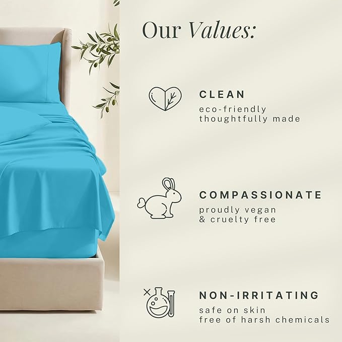 Hearth & Harbor Extra Deep Pocket Sheets - Fits Mattress 18-24 Inches Deep - Extra Deep Pocket Twin XL Sheets Sets - 4 Piece Twin XL Size - Beach Blue