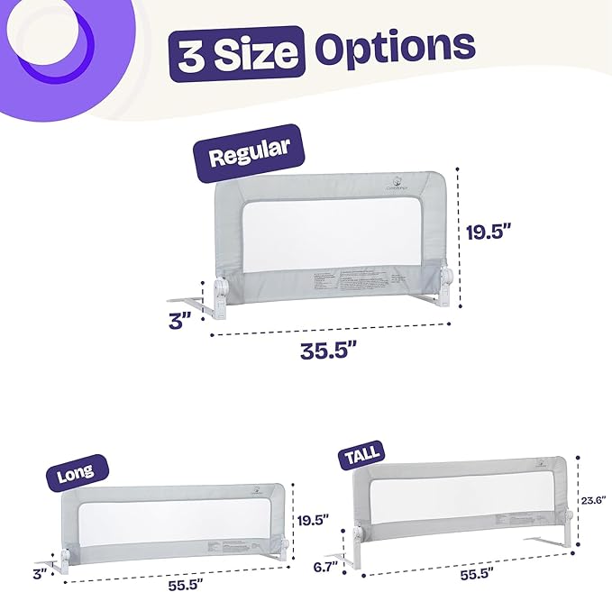 ComfyBumpy 1-Pack Bed Rail for Toddlers 35.5" L x 19.5" H | Toddler Bed Rails for Twin, Full & Toddler Mattress Size | Swing Down Rail Guard | Mattress Side Rail for Kids | White