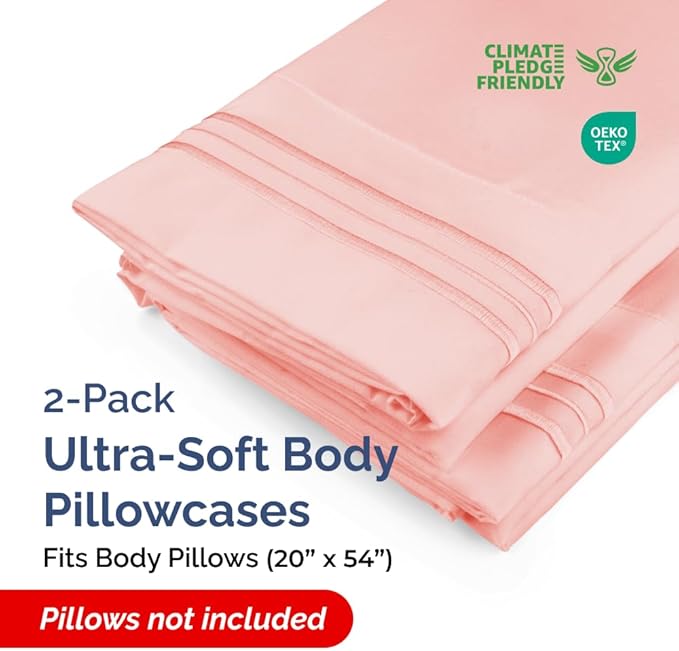 Body Pillowcases Set of 2-20x54 Long Body Pillow Case - Soft Body Pillow Cover for Sleeping & Side Sleepers - Comfy, Wrinkle & Fade Free - Machine Washable w/Envelope Enclosure Baby Pink