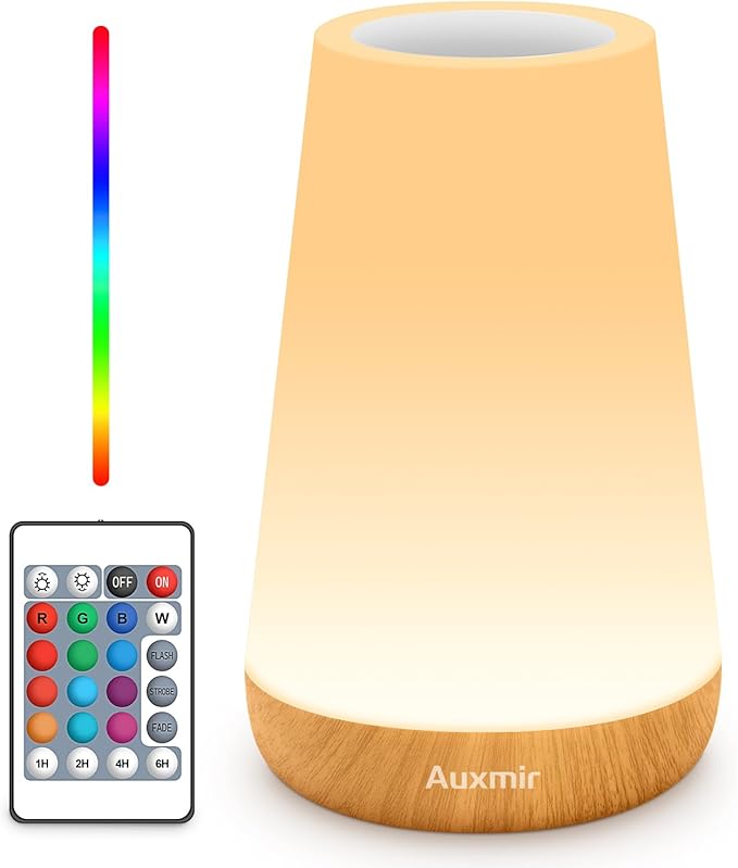 Auxmir Rechargeable LED Night Light, Touch & Remote Control Bedside Lamp with 13 Colors, 5 Brightness Levels, Portable Table Lamp for Kids Baby Nursery, Bedroom, Bathroom, Camping, Light Brown