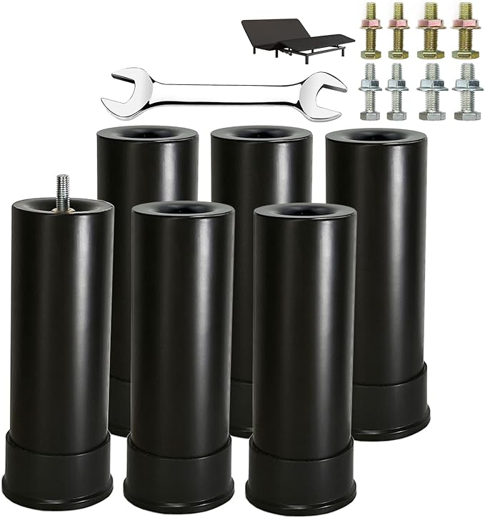 Benbuoo 7 Inch Metal Adjustable Bed Base Frame Leg Replacement Heavy Duty Extra Height Leg Compatible with 93% of Frameworks Such as M8 M10 M12 Thread (Set of 6), Black