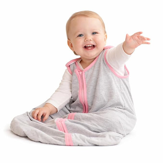 Baby Deedee Sleep Nest Lite - Baby Sleep Sack 0.6 TOG 0-6 Months, Sleeping Bag with Soft Cotton & Patented Shoulder Snaps, Newborn Wearable Blanket for Boys & Girls, Heather Gray Bubble Gum