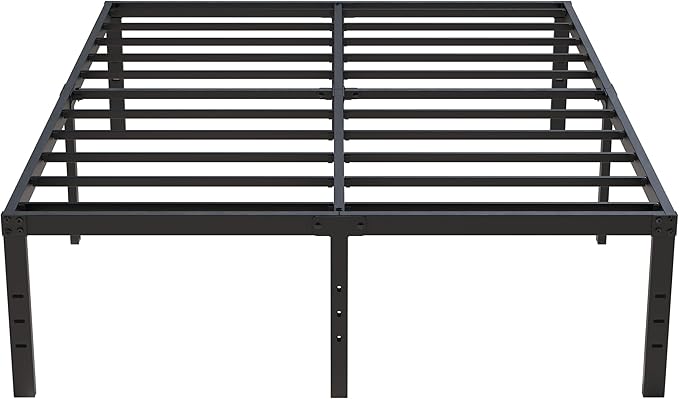 Upcanso 18 Inch Queen Bed Frame No Box Spring Required, Metal Platform Queen Size Bed Frames with High Storage, Eassy Assembly 3,500 Lbs Heavy Duty Bedframes, Black