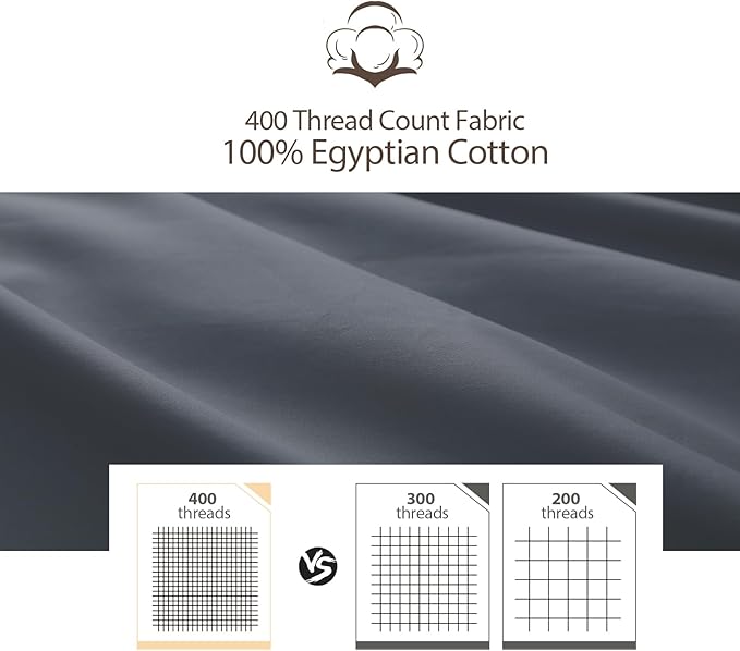 100% Egyptian Cotton Standard Pillow Protectors Set of 4, 400 Thread Count Sateen Weave Cooling Pillowcase, Easy Care Zippered Style Pillow Covers (4 Pack, Dark Grey,Standard)