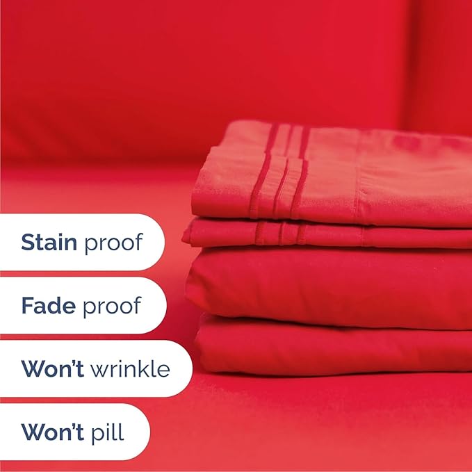 Cal King Size 4 Piece Sheet Set - Comfy Breathable & Cooling Sheets - Hotel Luxury Bed Sheets for Women & Men - Deep Pockets, Easy-Fit, Extra Soft & Wrinkle Free Sheets - Red Oeko-Tex Bed Sheet Set